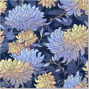Chrysanthemums pattern Posters and Art